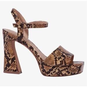 Katy Perry Square Sandal Smooth Snake Embossed Brown Platform Block Heel 10 New